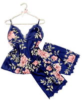 Women Silk Print Camisole Shorts Bow Set Sleepwear For Women